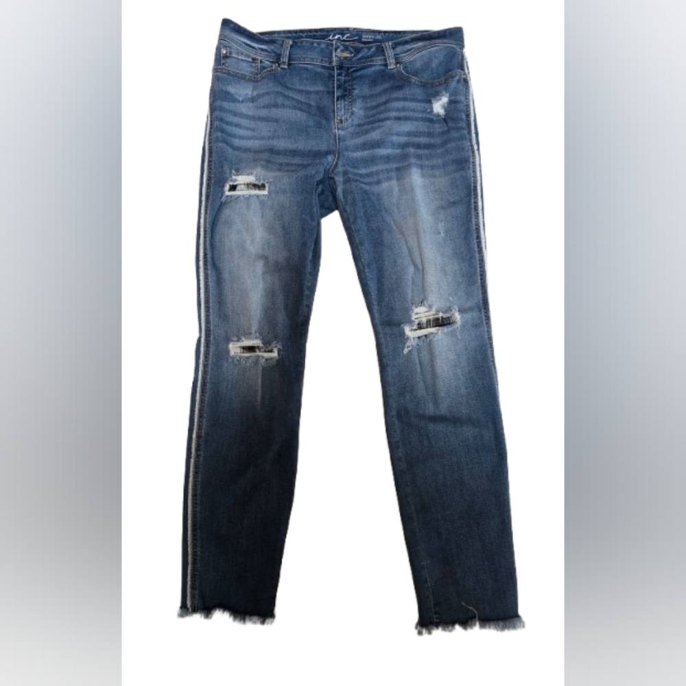 INC International Concepts Distressed Blue Skinny Leg Regular Fit Jeans 16